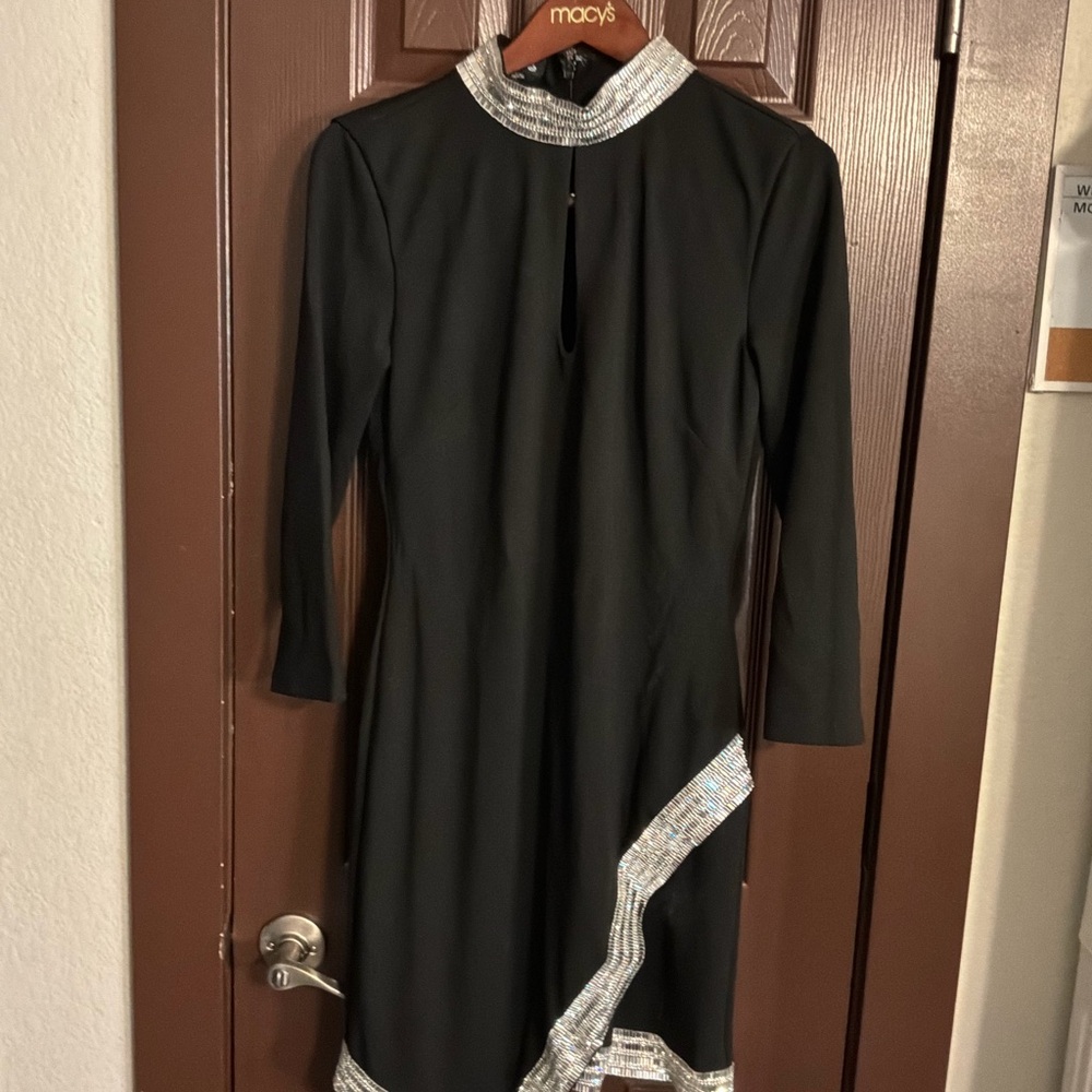 Black Dress with Silver Trim - Elegant Women’s Evening Dress